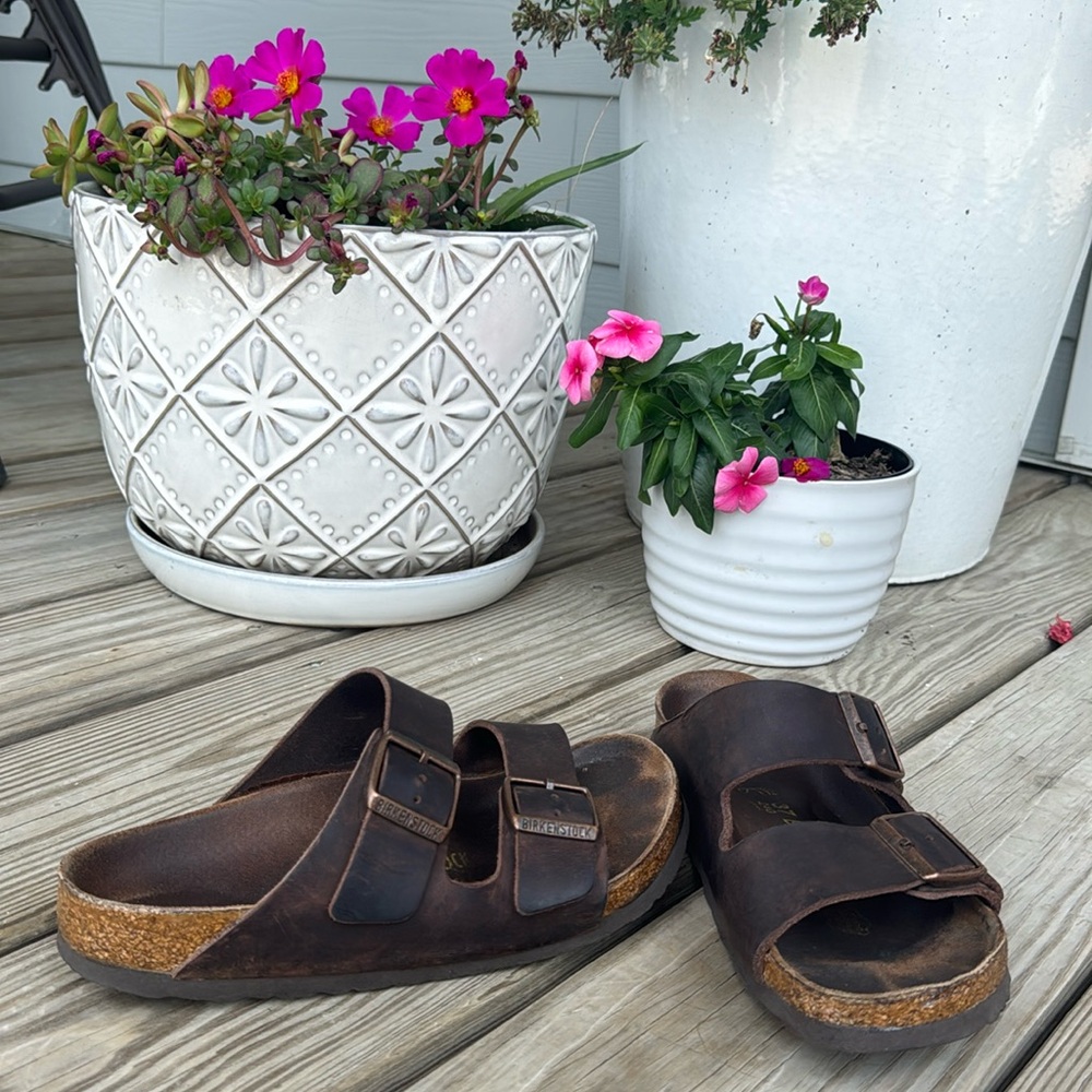 Birkenstock ARIZONA double strap CLASSIC Habana DARK BROWN 37 EUC